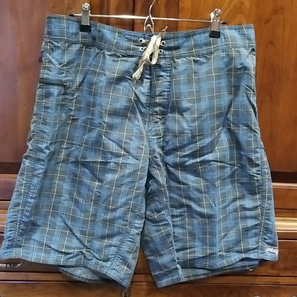 Men's Blue Plaid Board Shorts